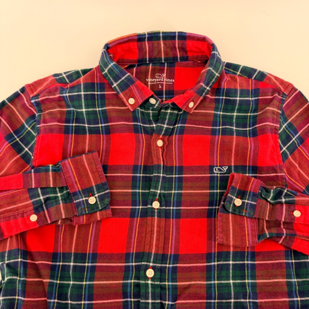 Vineyard Vines Plaid Button Down Shirt Red Green Holiday Tartan Large L